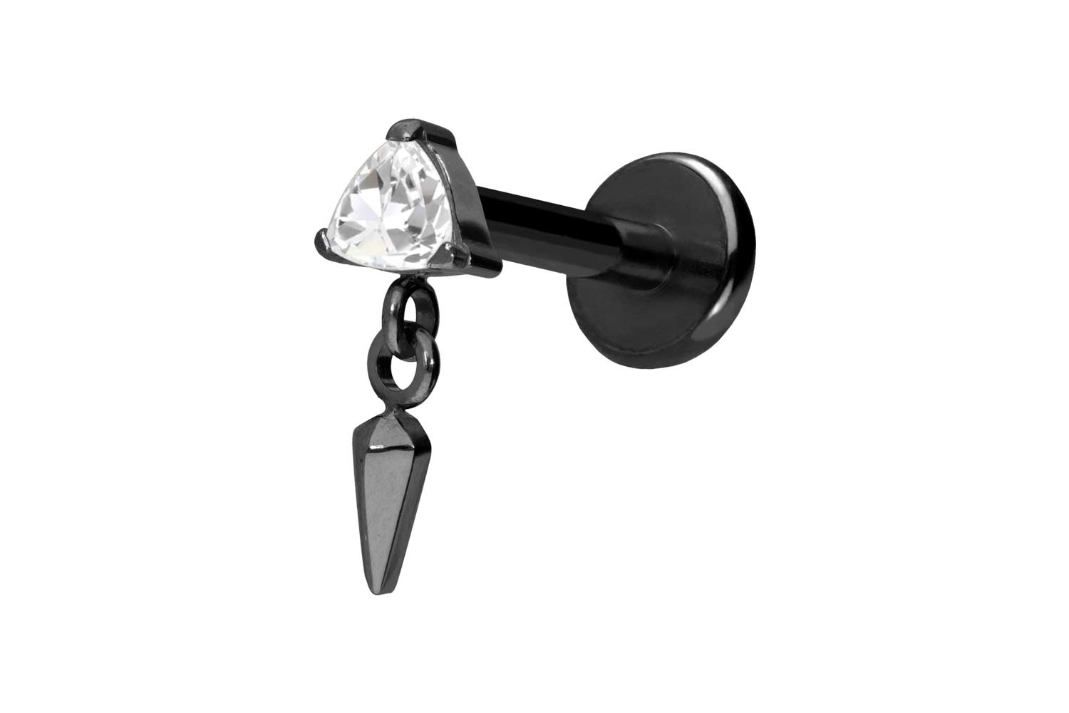 Titan Labret Piercing mit Push Fit KRISTALLDREIECK + SPITZE